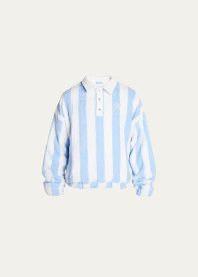 RHUDE MEN'S STRIPED COTTON TOWEL TERRY LONG-SLEEVE POLO SHIRT