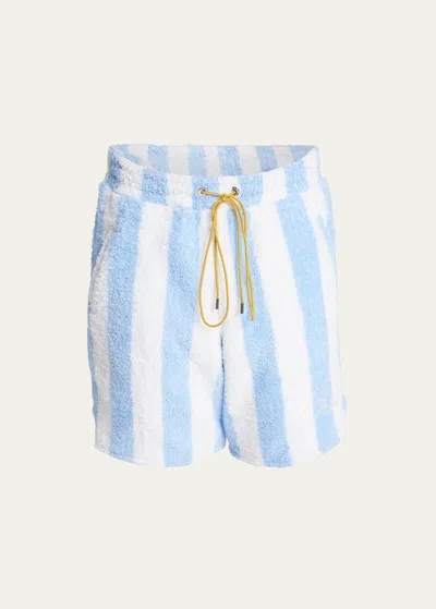 Rhude Men's Striped Terry Logo Shorts In Blue/white