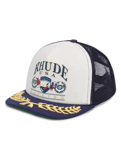 Rhude Usa Sailing Icon Trucker Hat In Blue