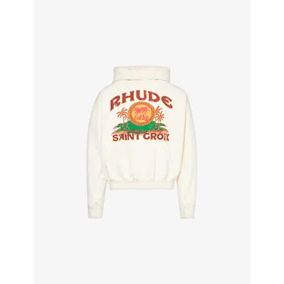Rhude Mens Vintage White St Croix Logo-pattern Cotton-jersey Hoody