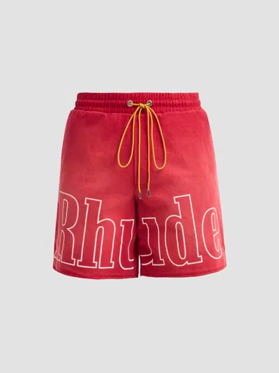 Rhude Men's Washed Logo Track Shorts In Red