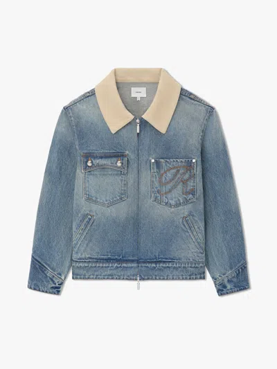 Rhude Western Zip Up Denim Jacket Indigo In Blue