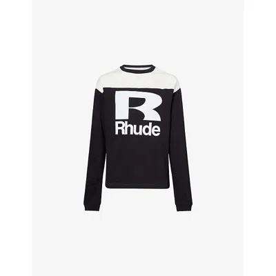 Rhude Mens Black Racing Panel Long-sleeve Cotton-jersey T-shirt Xl