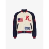 RHUDE RHUDE MEN'S IVORY AND NAVY ST CROIX BRAND-APPLIQUÉ LEATHER JACKET
