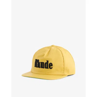 Rhude Mens Logo-embroidered Leather Cap Yellow