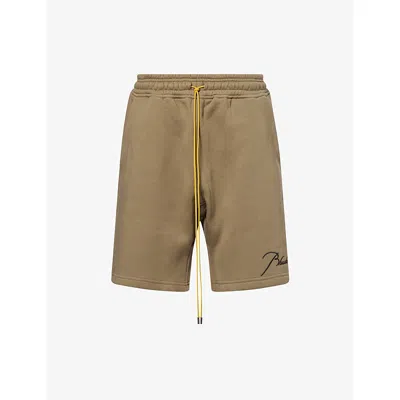 Rhude Mens  Logo-embroidered Drawstring-waist Cotton Shorts In Brown