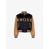 Rhude Mens Navy/camel Brand-appliqué Contrast-sleeve Regular-fit Wool Jacket In Navy/camel