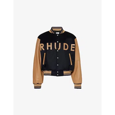 Rhude Mens Navy/camel Brand-appliqué Contrast-sleeve Regular-fit Wool Jacket In Multi