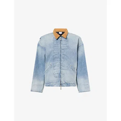 Rhude Mens Oxford Indigo Logo Cord Collar Denim Jacket In Blue