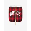 Rhude Mens Red Black Collegiate Court Check-print Woven Shorts Xl In Red