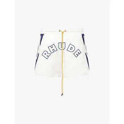 Rhude Mens White Logo Lightning Cotton-jersey Sweat Shorts