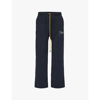 Rhude Mens  Relaxed-fit Embroidered-branding Cotton-jersey Jogging Bottoms In Vtg Black