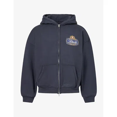 Rhude Mens Safari Crest Zip Cotton-fleece-back Hoodie Vintage Black