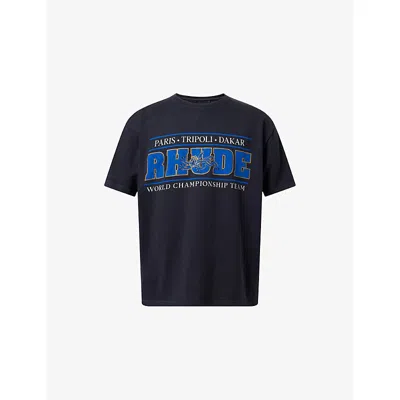 Rhude Mens Graphic-print Oversized Cotton T-shirt Vintage Black