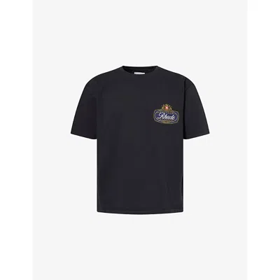 Rhude Mens Vintage Black Racing Crest Printed Cotton T-shirt In Multi