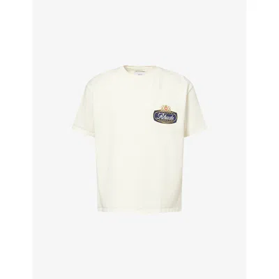 Rhude Mens Vintage White Racing Crest Printed Cotton T-shirt In Multi