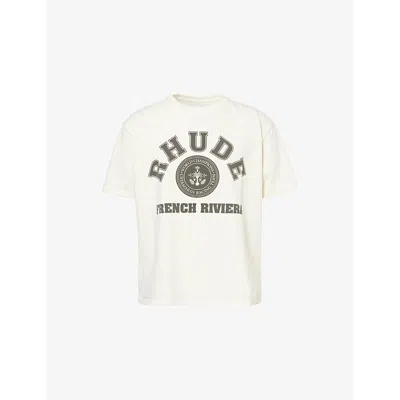 Rhude Mens Vtg White French Riveria Logo-print Cotton-jersey T-shirt Xl