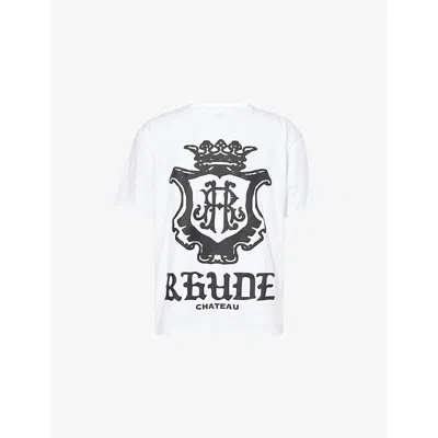 RHUDE MENS WHITE CHATEAU PRINTED COTTON T-SHIRT