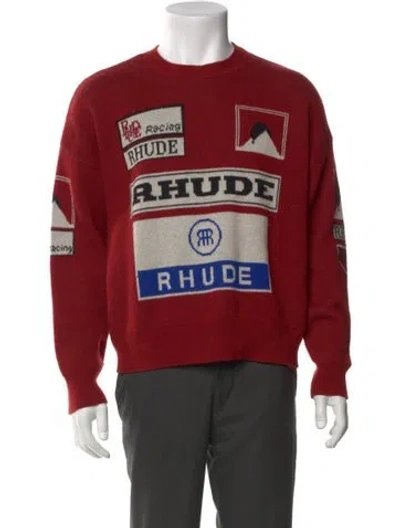 Pre-owned Rhude Merino Wool Graphic Print Pullover In Red