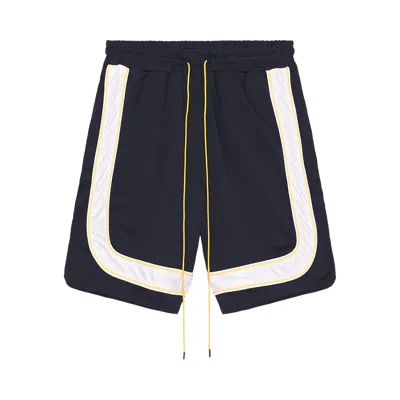 Pre-owned Rhude Mesh Piping Baggy Track Short 'navy/yellow/white' | Multi-color | Men's Size M