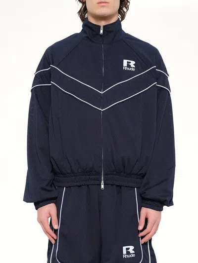 Rhude Mesh Piping Raglan Track Jacket In Blue
