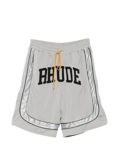 Rhude Mesh Shorts With Front Logo, Drawstring Waist & Pockets In Grigio
