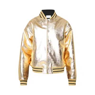 Pre-owned Rhude Metalic Leather Bomber Jacket 'gold'