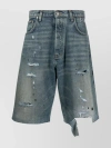 RHUDE MID-RISE DISTRESSED DENIM SHORTS WITH PAINT SPLATTER