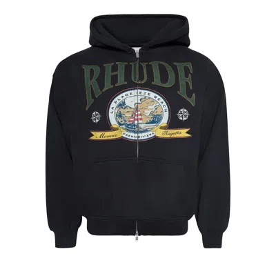 Pre-owned Rhude Monaco Regatta Full-zip Hoodie 'vintage Black' | Men's Size Xl