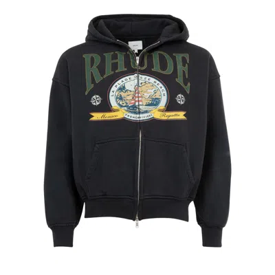 Pre-owned Rhude Monaco Regatta Full-zip Hoodie 'vintage Black' | Men's Size Xxl