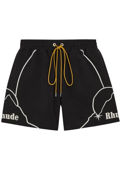 Rhude Moonlight Embroidered Shell Shorts In Black