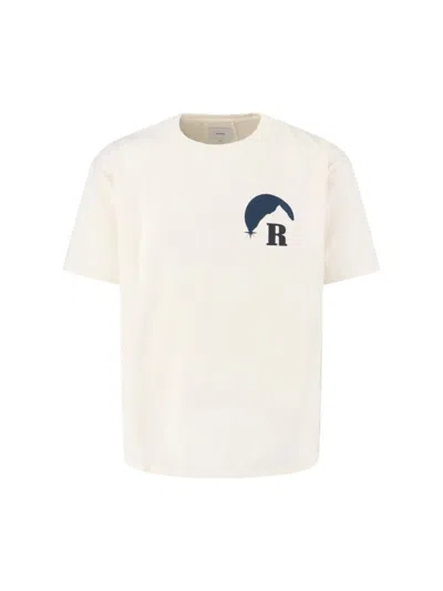 Rhude Moonlight Graphic T-shirt With Mountain Design And Ribbed Edges In White