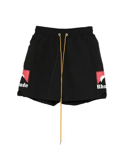 Rhude Moonlight Logo Mini Shorts For Men In Black