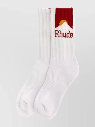 Rhude Moonlight Ribbed Mid-calf Socks In White