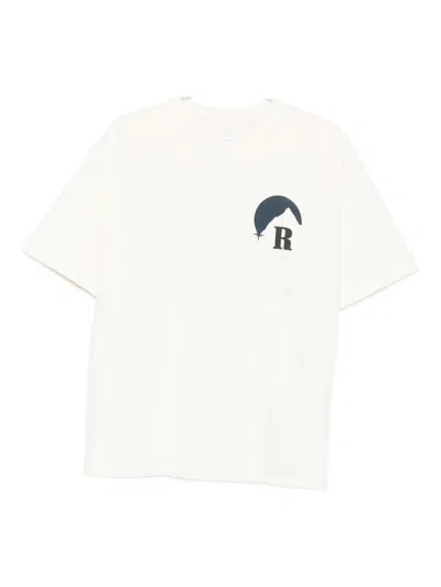 Rhude Moonlight Graphic T-shirt With Mountain Design And Ribbed Edges In White