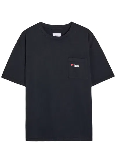 Rhude Wolf Design T-shirt Chest Pocket In Black