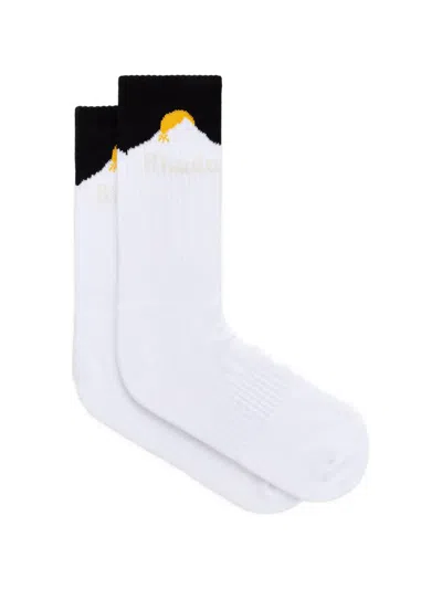 Rhude Mountain-intarsia Ribbed-knit Socks In White