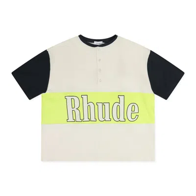 Rhude Natural Panel Henley T-shirt In White