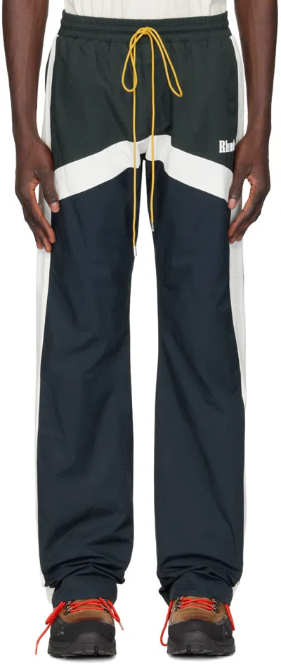 Rhude Navy & Green Motorsport Track Pants In Navy/green/white