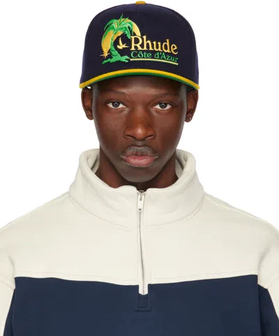Rhude Navy & Yellow Azur Coast Cap In Navy/yellow