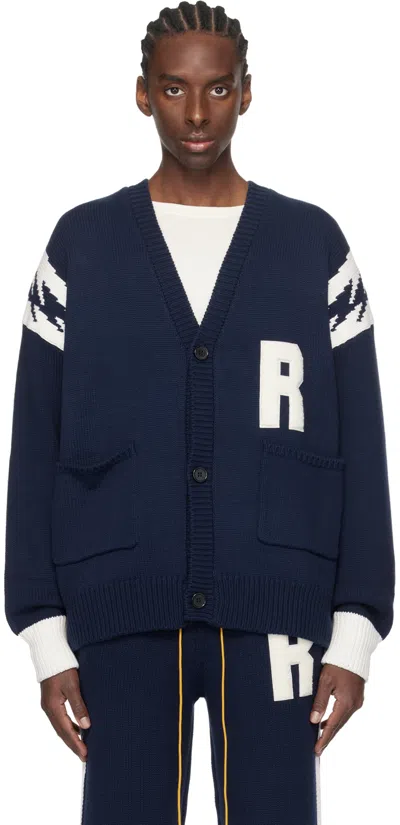 Rhude Navy Lightning Cardigan In Navy/white
