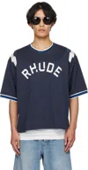 Rhude Navy Logo Lightning Ringer T-shirt In Blue