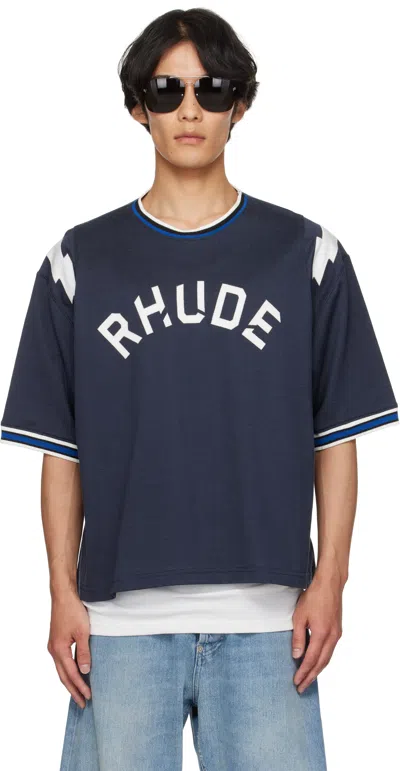 Rhude Navy Logo Lightning Ringer T-shirt In Blue