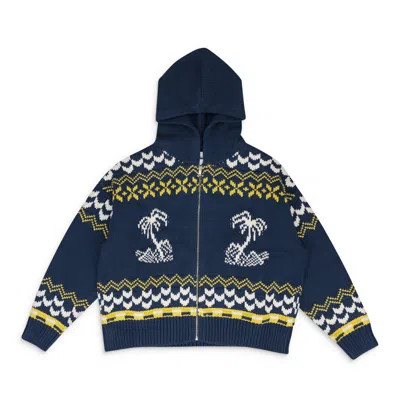 Rhude Navy Palma Knit Zip-up Sweater In Blue