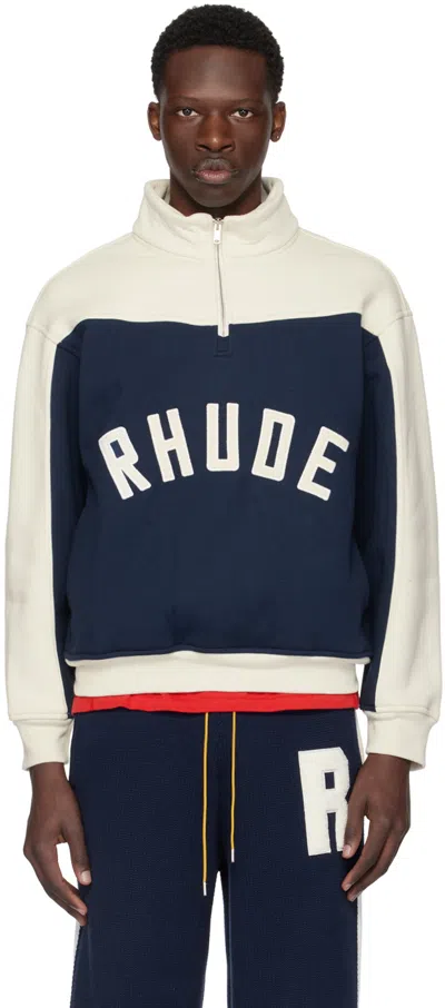 Rhude Off-white & Navy Contrast Sweatshirt In Mid-night Blue/cream