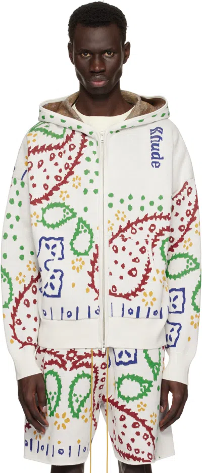 Rhude Off-white Bandana Knit Full-zip Hoodie In Multi