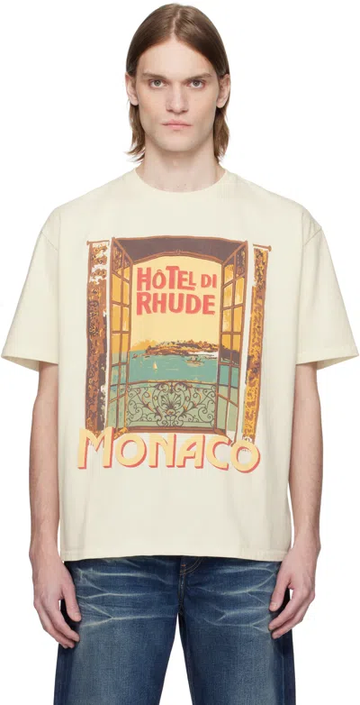 Rhude Off-white Hotel Di Monaco T-shirt In Vtg White