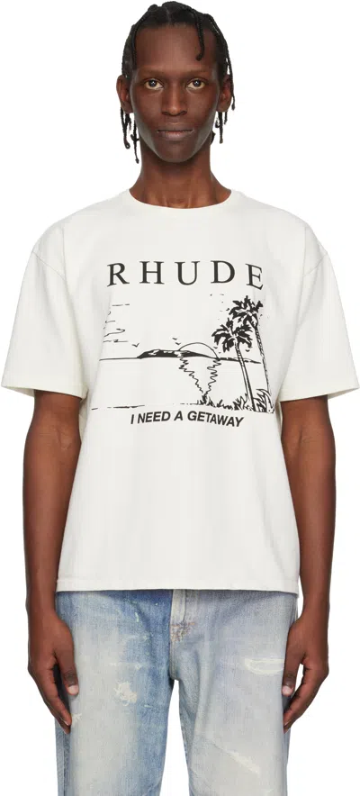Rhude Graphic Print Crew Neck Short Sleeve T-shirt In White