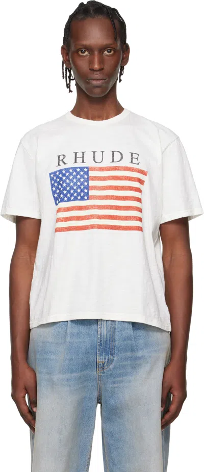 RHUDE OFF-WHITE USA FLAG SLUB T-SHIRT