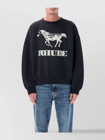 RHUDE COTTON OVERSIZED LOGO PRINT SWEATSHIRT
